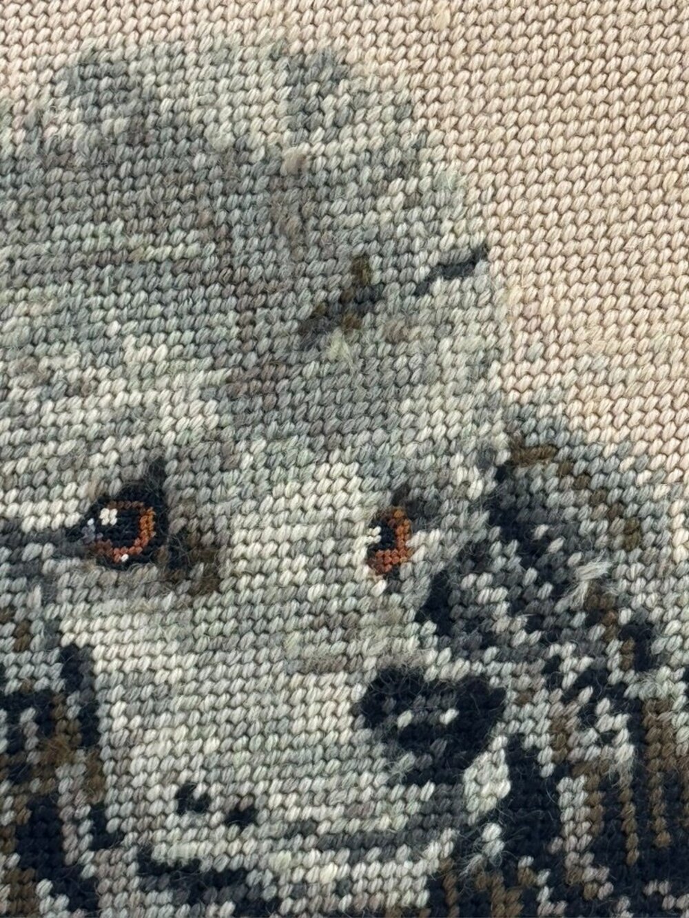 needlepoint blue velvet border grey poodle portrait picture frame hand stitched - Picture 3 of 11